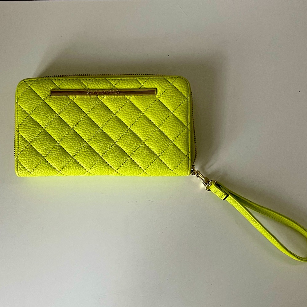 Steve Madden Neon Green Yellow zip around Quilted Wristlet